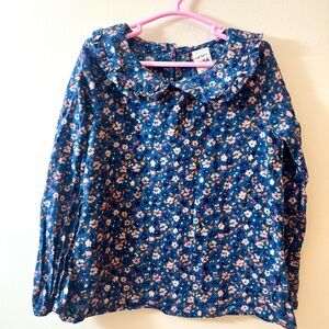 Carter’s navy blue floral long-sleeve blouse with ruffle neck front and back, 5T